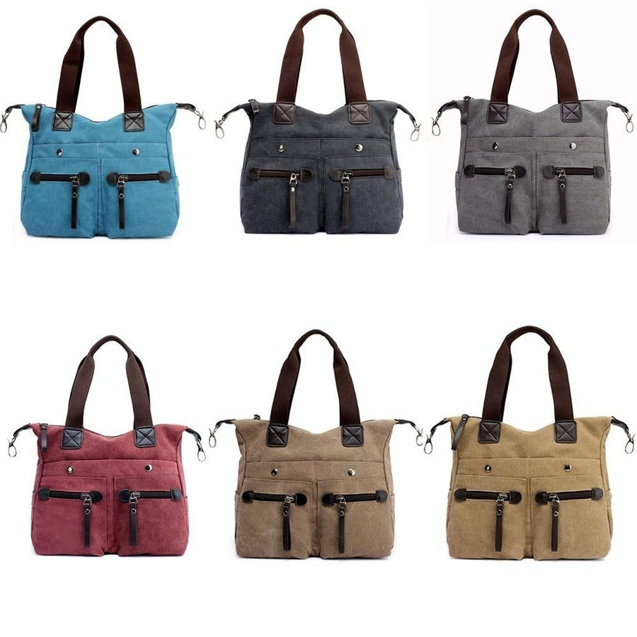 Fashion Women Canvas Handbag Casual Shoulder Bag Pockets Large Capacity Vintage Crossbody Tote Travel Bag Image 1
