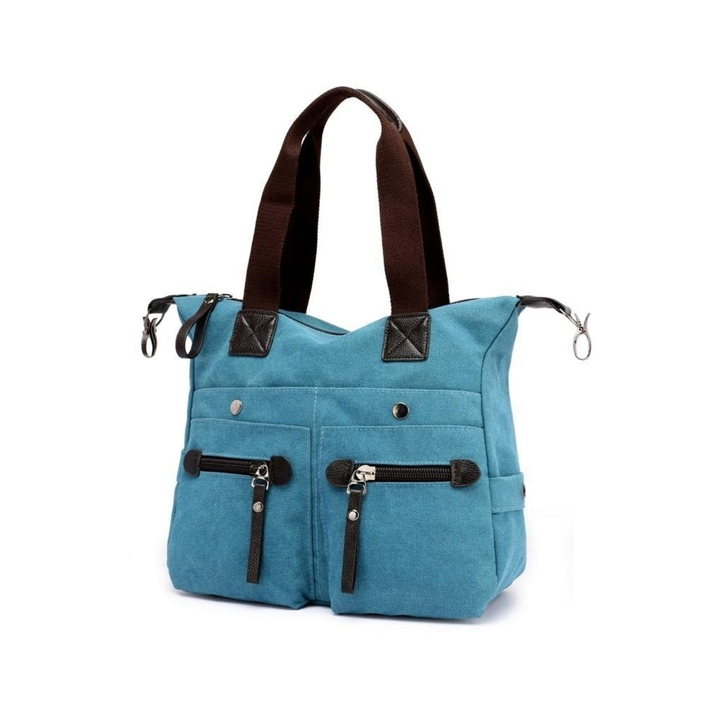 Fashion Women Canvas Handbag Casual Shoulder Bag Pockets Large Capacity Vintage Crossbody Tote Travel Bag Image 2