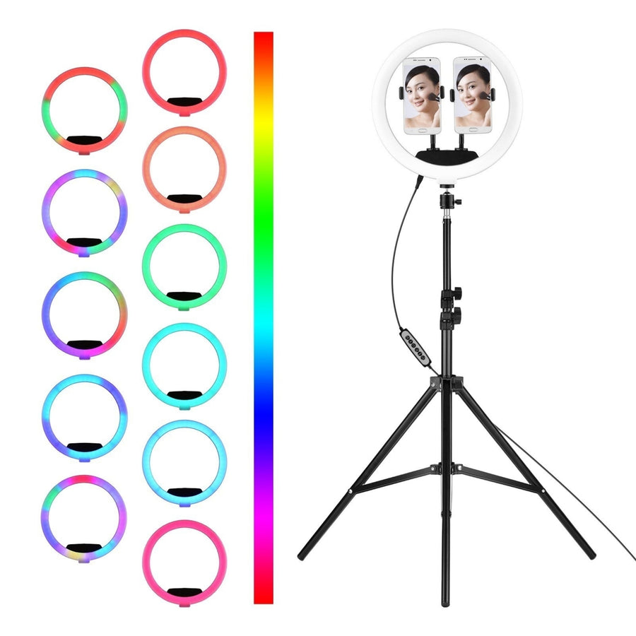 12-in RGB LED Ring Light Dimmable Selfie Circle Lamp Fill-in 10 Brightness Levels for Makeup Photography Image 1