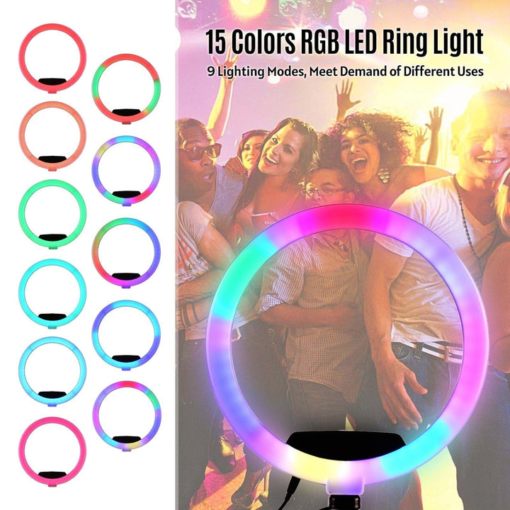 12-in RGB LED Ring Light Dimmable Selfie Circle Lamp Fill-in 10 Brightness Levels for Makeup Photography Image 8