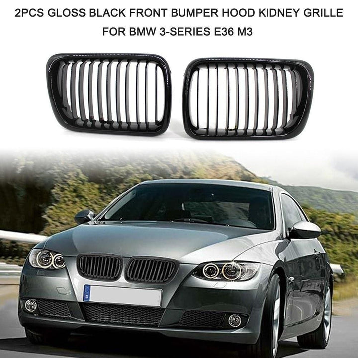 2Pcs Gloss Black Front Bumper Hood Kidney Grille Racing Replacement for BMW 3-Series E36 M3 1997-1999 Image 4