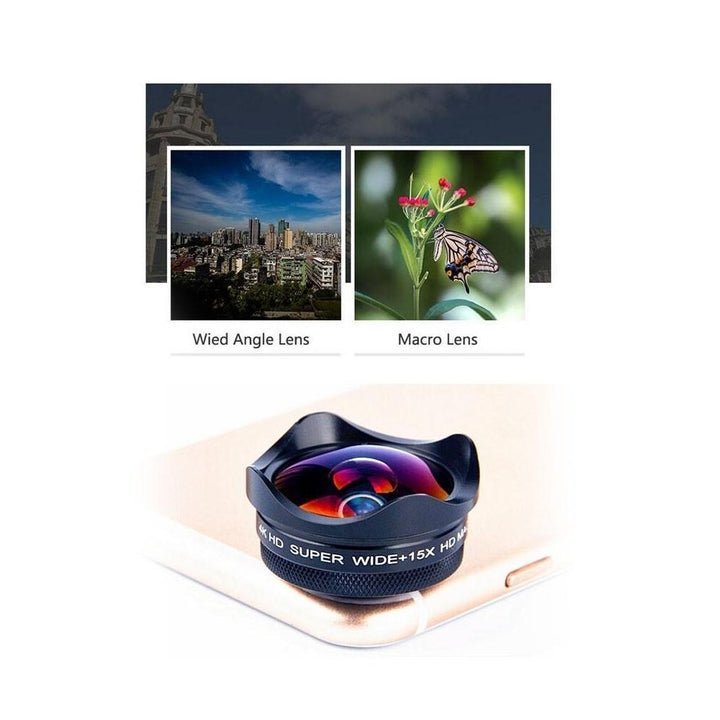 4K Ultra HD Smartphone Camera Lens 0.45X Wide-angle 15X Macro Phone with Universal Clip Image 4