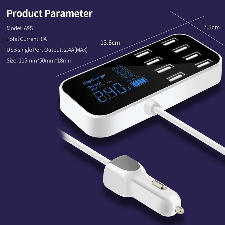 8 Port USB Car Charger with LED Display 8A Output Quick Charge Intelligent Portable Vehicle Image 7