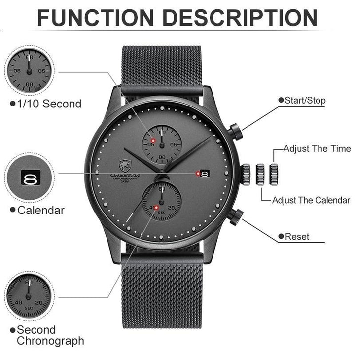 Men Chronograph Quartz Stainless Steel Waterproof Sports Clock Business Watch Image 6