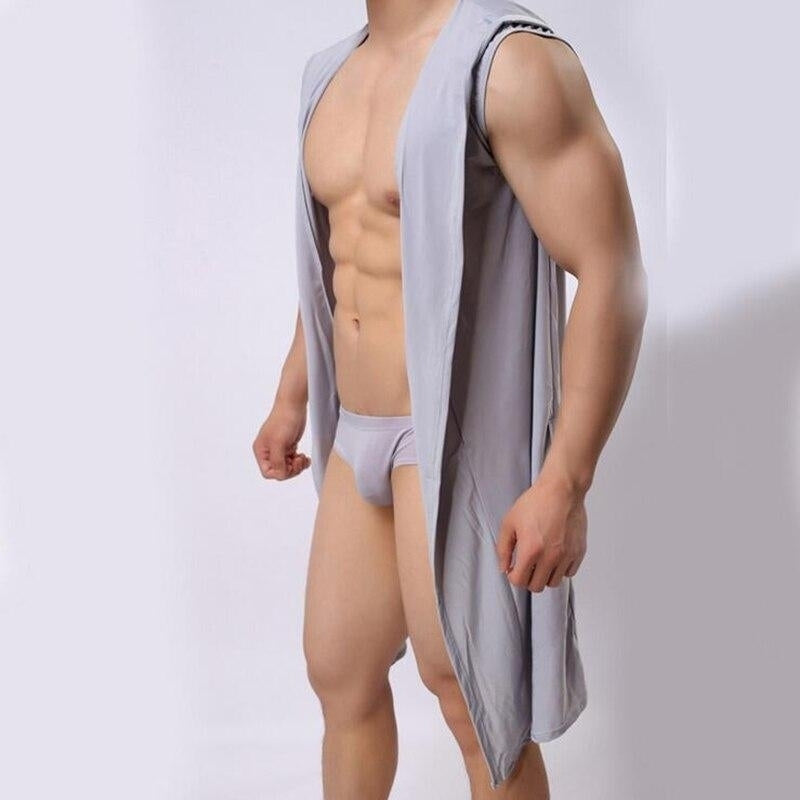 Men Sexy Bathrobe Ice Silk Hooded Pajamas Image 4