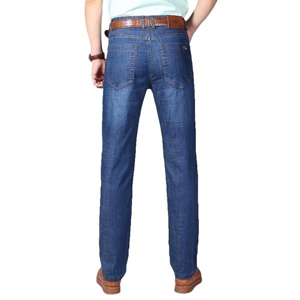 Mens Summer High Rise Loose Business Cotton Blue Jeans Image 2