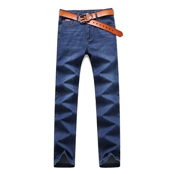 Mens Summer High Rise Loose Business Cotton Blue Jeans Image 6