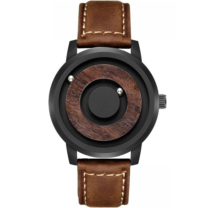 Minimalist Novelty Wood Dial Magnetic Scaleless Belt Natural Forest Fashion Mens Couple Watch Image 3