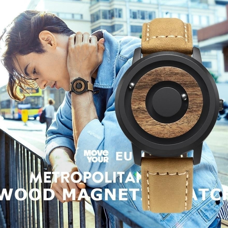 Minimalist Novelty Wood Dial Magnetic Scaleless Belt Natural Forest Fashion Mens Couple Watch Image 8