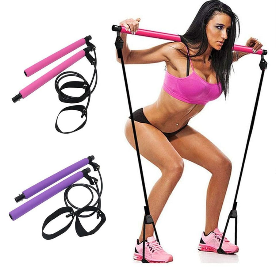 Fitness Sport Pilate Bar Kit Gym Exercise Workout Stick with Resistance Band Body Building Puller Image 1