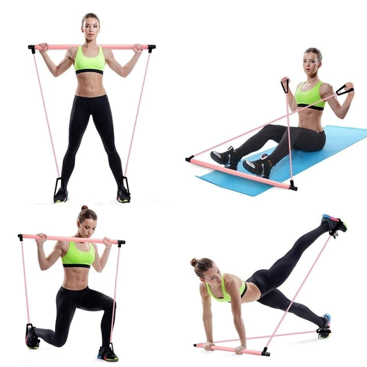 Fitness Sport Pilate Bar Kit Gym Exercise Workout Stick with Resistance Band Body Building Puller Image 2