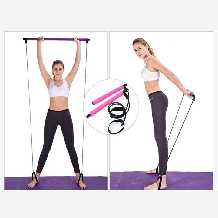 Fitness Sport Pilate Bar Kit Gym Exercise Workout Stick with Resistance Band Body Building Puller Image 4