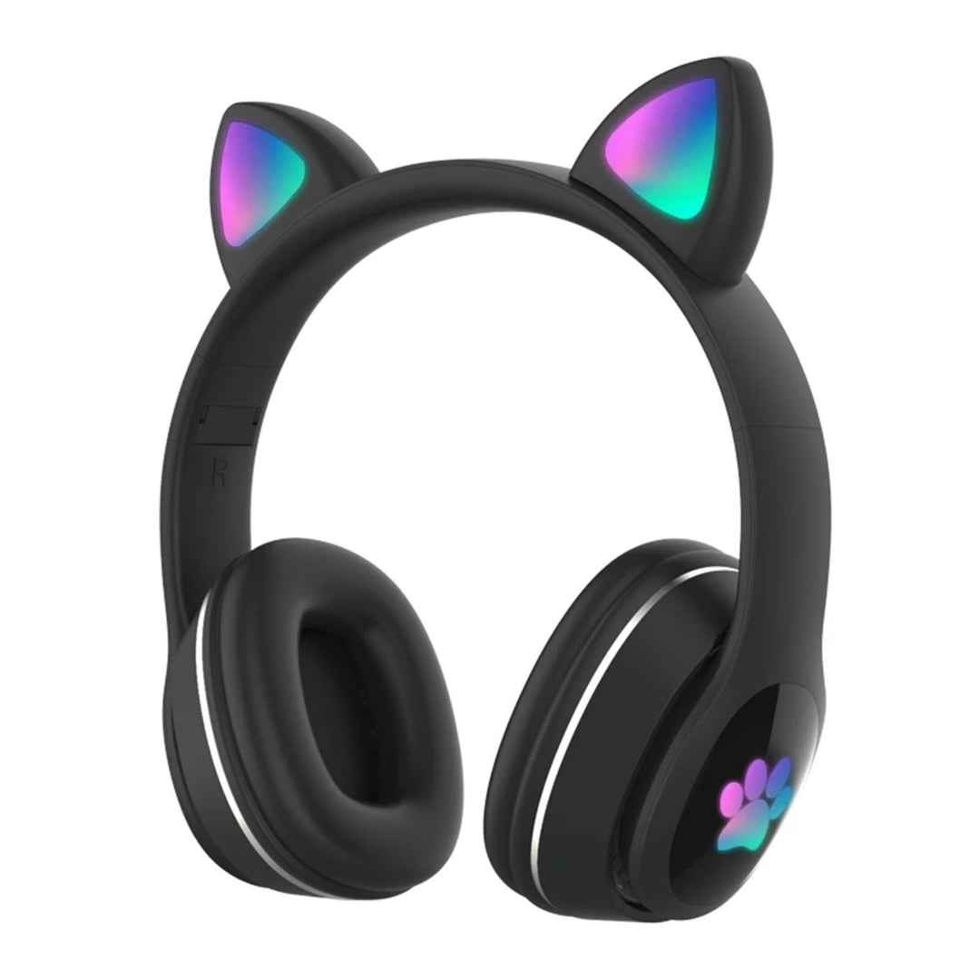 Over Ear Music Wireless Headset Glowing Cat Headphones 7 Color Breathing Lights Image 1