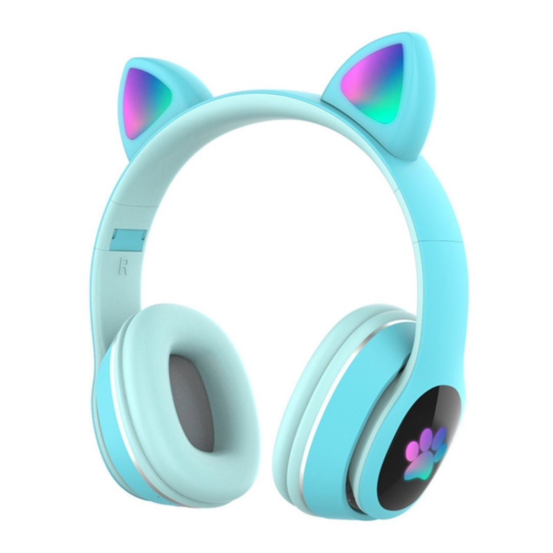 Over Ear Music Wireless Headset Glowing Cat Headphones 7 Color Breathing Lights Image 2