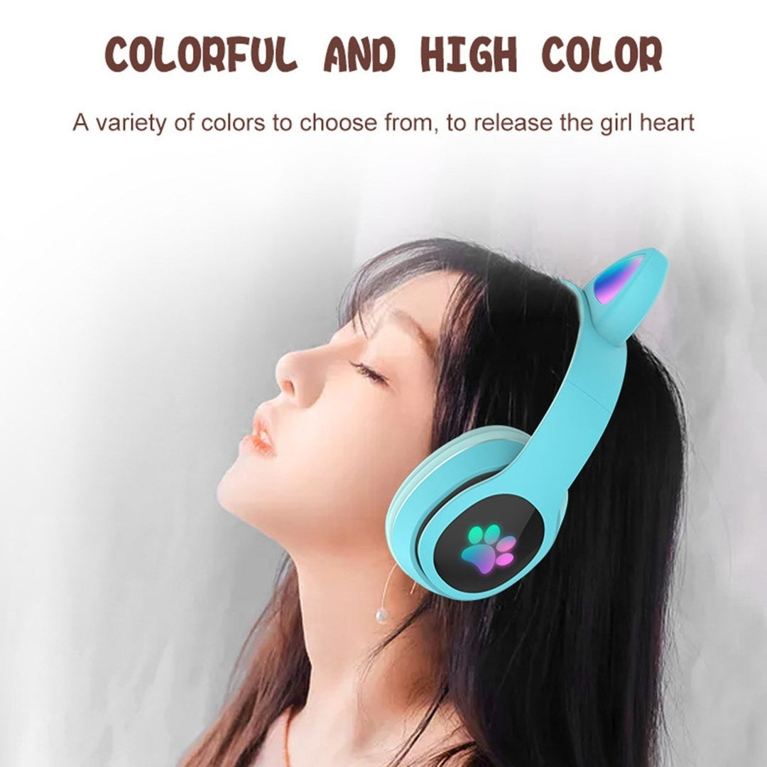Over Ear Music Wireless Headset Glowing Cat Headphones 7 Color Breathing Lights Image 6