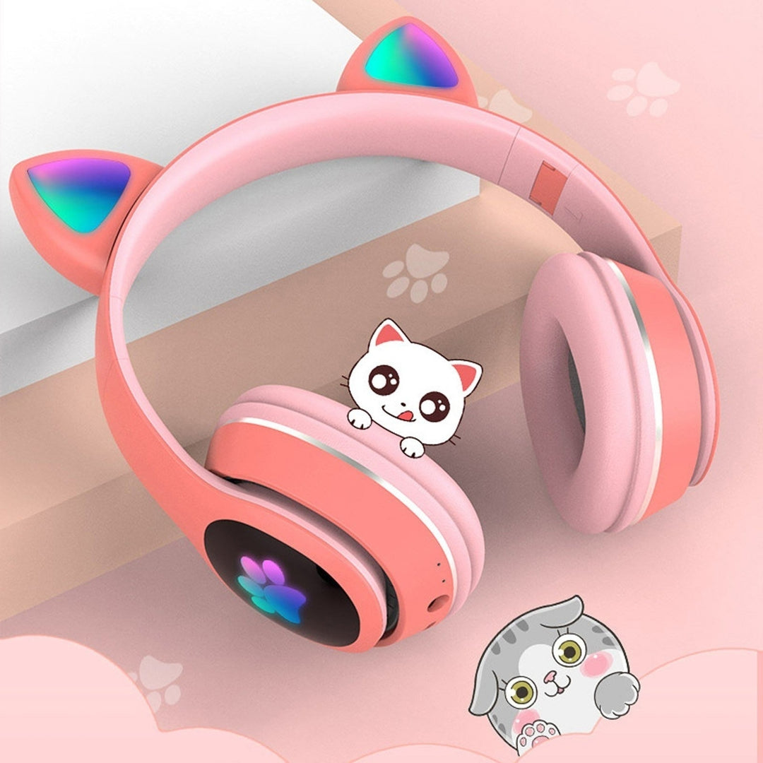 Over Ear Music Wireless Headset Glowing Cat Headphones 7 Color Breathing Lights Image 7