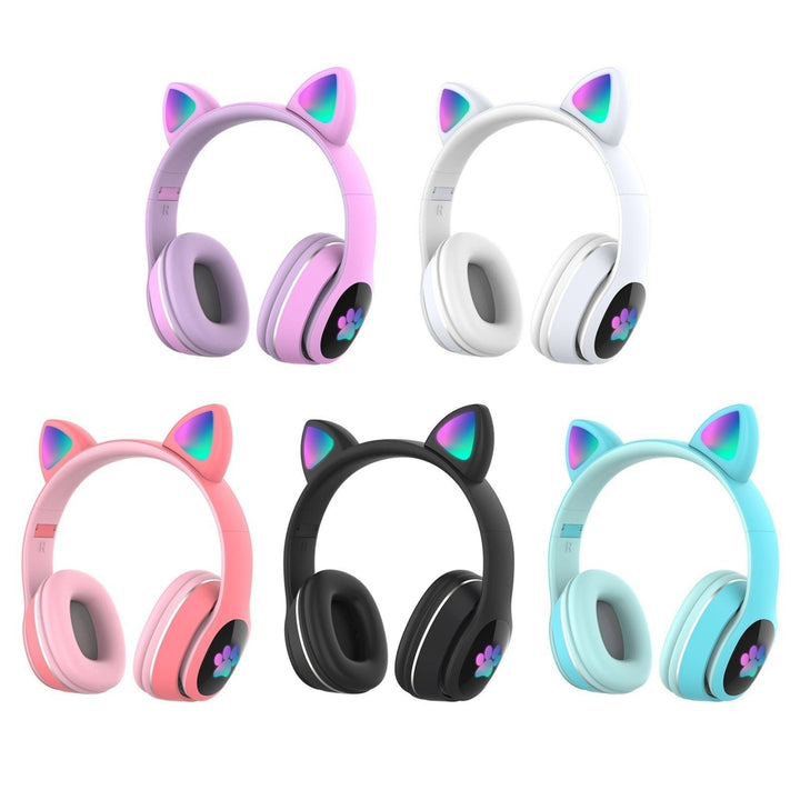 Over Ear Music Wireless Headset Glowing Cat Headphones 7 Color Breathing Lights Image 8