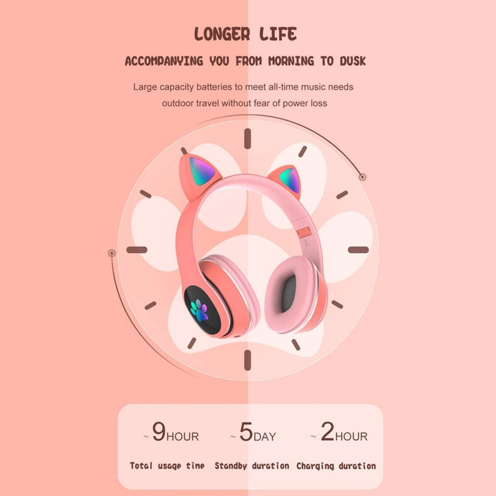 Over Ear Music Wireless Headset Glowing Cat Headphones 7 Color Breathing Lights Image 9