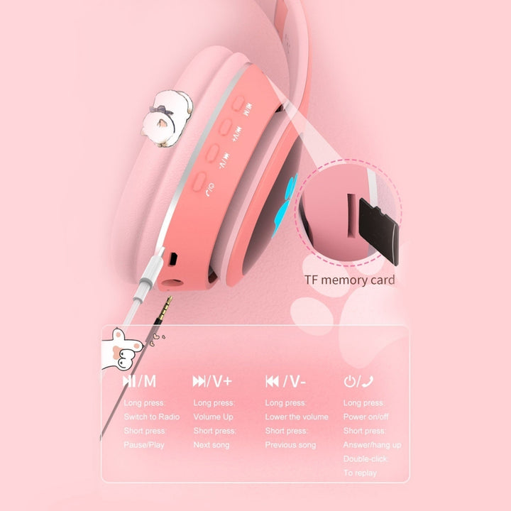 Over Ear Music Wireless Headset Glowing Cat Headphones 7 Color Breathing Lights Image 10
