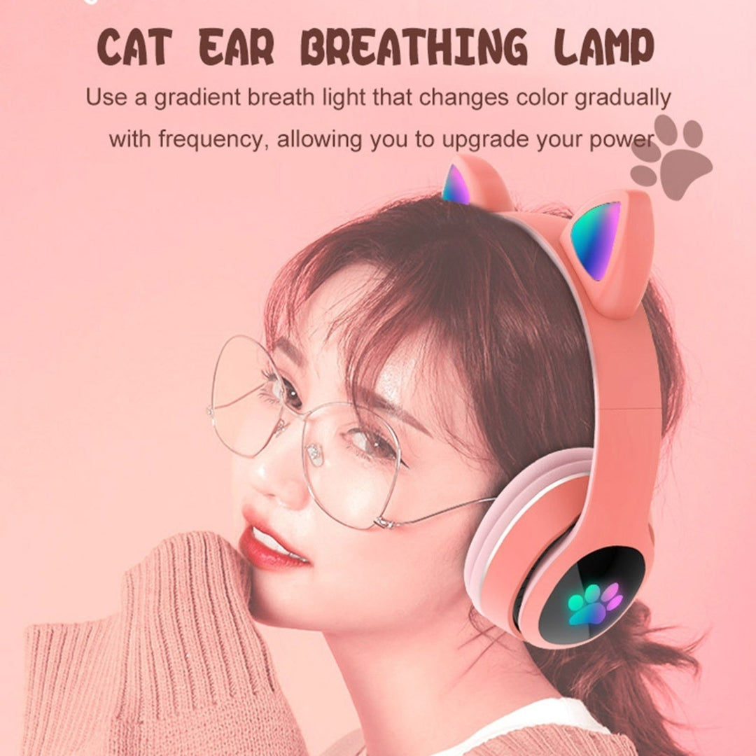 Over Ear Music Wireless Headset Glowing Cat Headphones 7 Color Breathing Lights Image 11