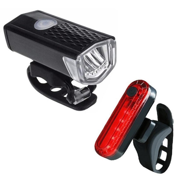 Rechargeable 300 Lumens Bike Bicycle LED Front Head And Rear Tail Warning Flashlight Image 2