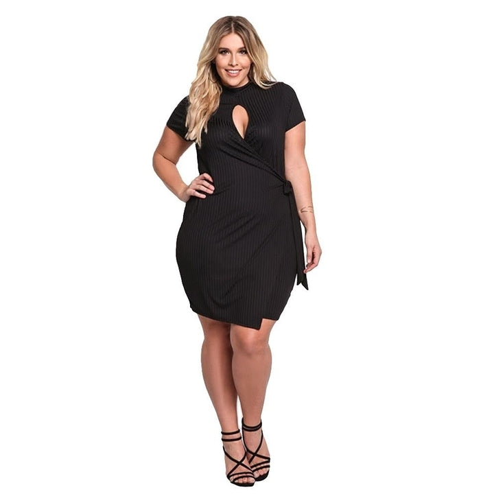 Sexy Women Mini Dress Cutout Front Asymmetric Short Sleeve Solid Slim Bodycon Plus Size Image 1