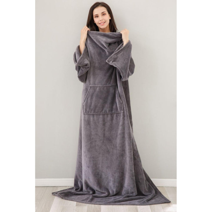 Soft Warm Long Coral Fleece Blanket Robe with Sleeves Image 12