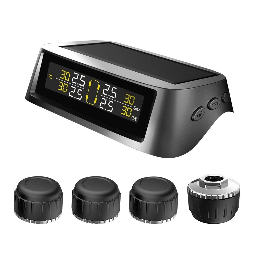 TPMS tire Pressure Monitoring System Solar Wireless and USB Charging Detection with 4 Internal Sensors Image 2