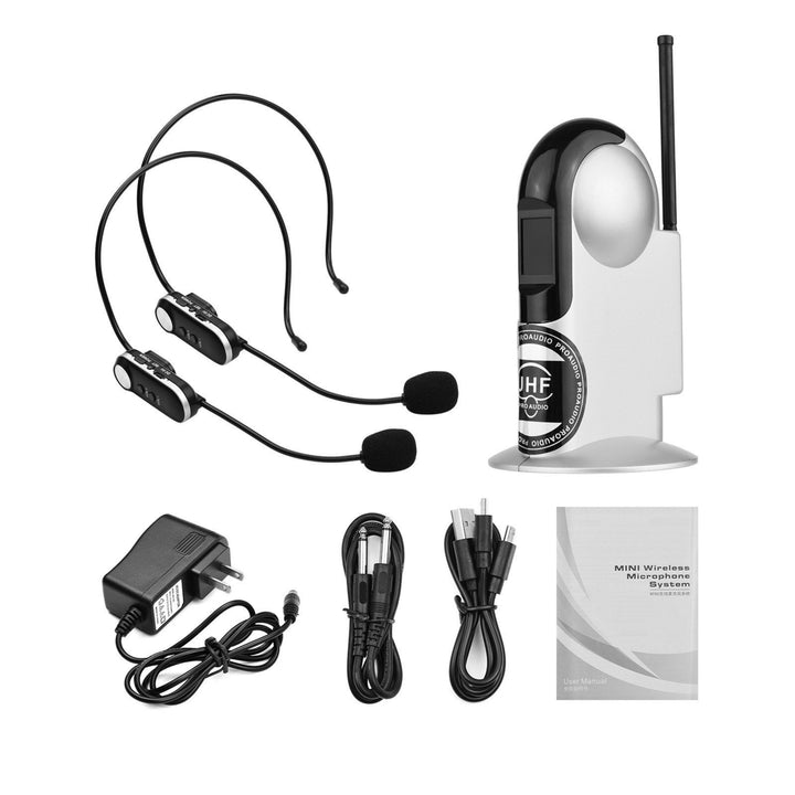 UHF Wireless Microphone System with Dual Headset Microphones and Receiver 6.35mm Audio Cable Image 4