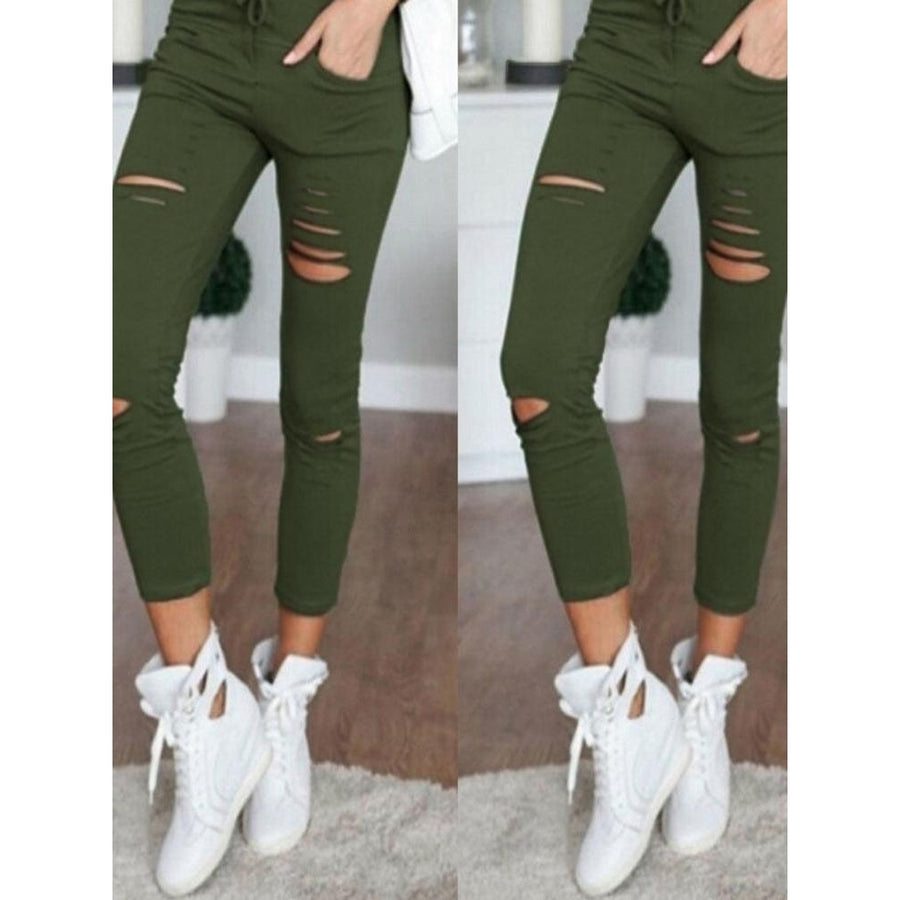 Women Causal Holes High Waist Loose Solid Skinny Jeans Image 1
