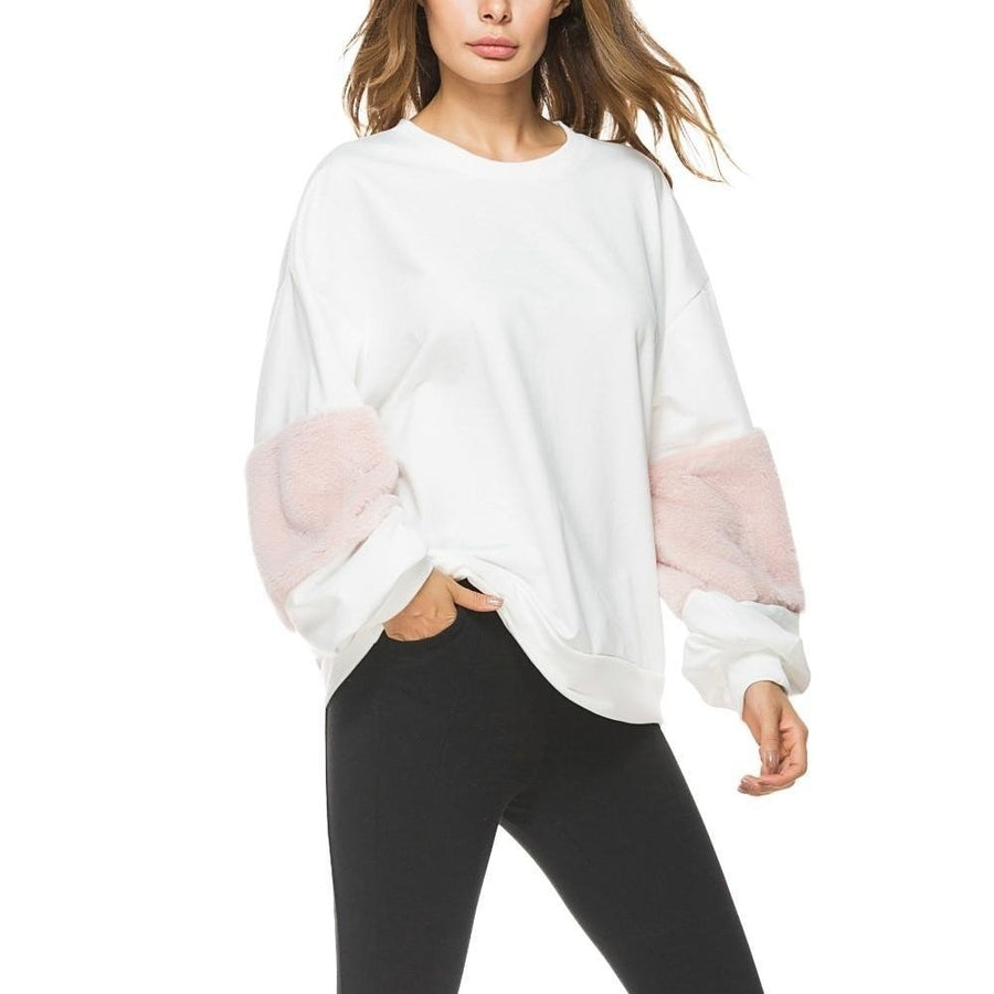 Women Loose Sweatershirt Pullovers Lantern Long Sleeves faux Dropped Shoulder Image 1