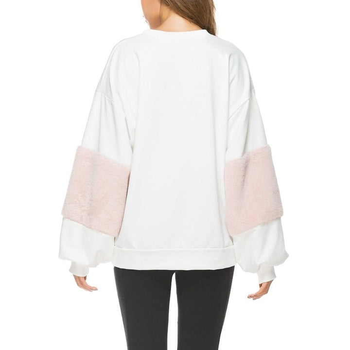 Women Loose Sweatershirt Pullovers Lantern Long Sleeves faux Dropped Shoulder Image 3