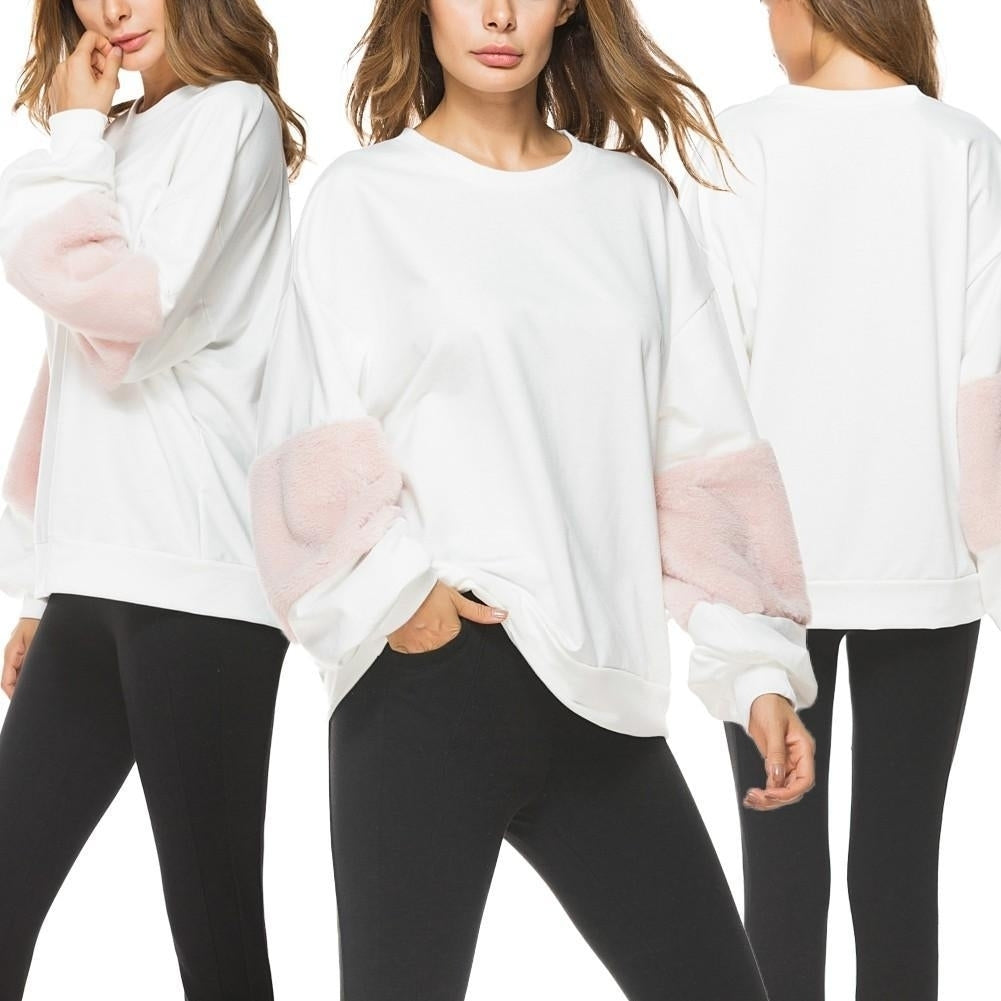 Women Loose Sweatershirt Pullovers Lantern Long Sleeves faux Dropped Shoulder Image 6