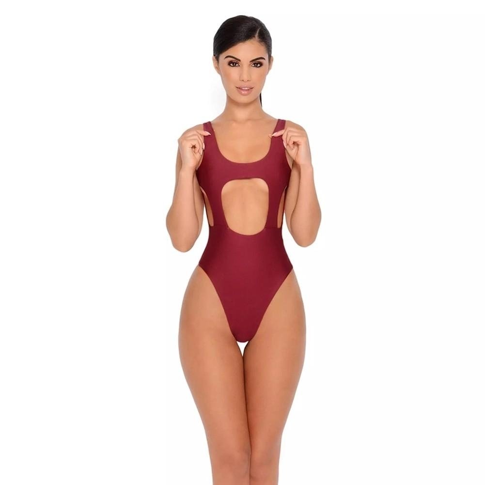 Women One Piece Swimsuit Cut Out Backless Padding Sleeveless Swimwear Image 1