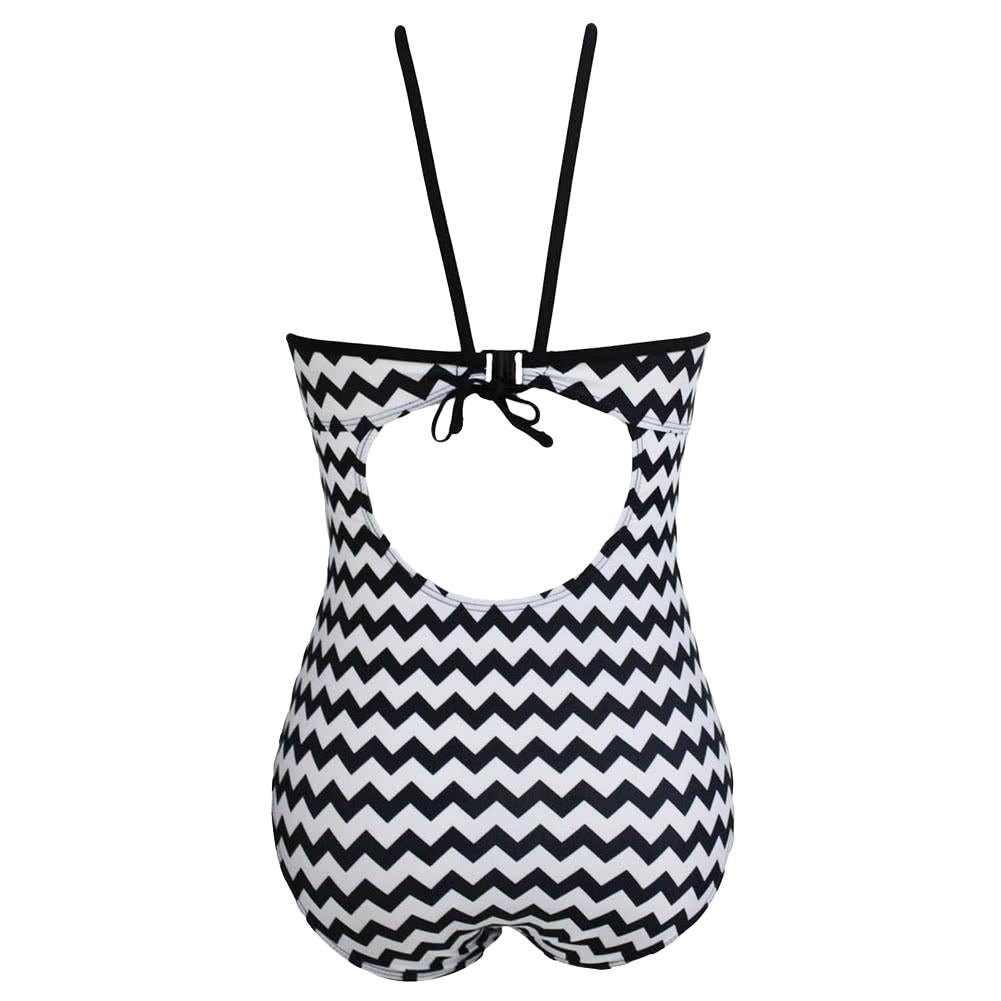 Women Monokini Halter Tie Strap Geometry Print Non-Underwire Swimsuit Image 4