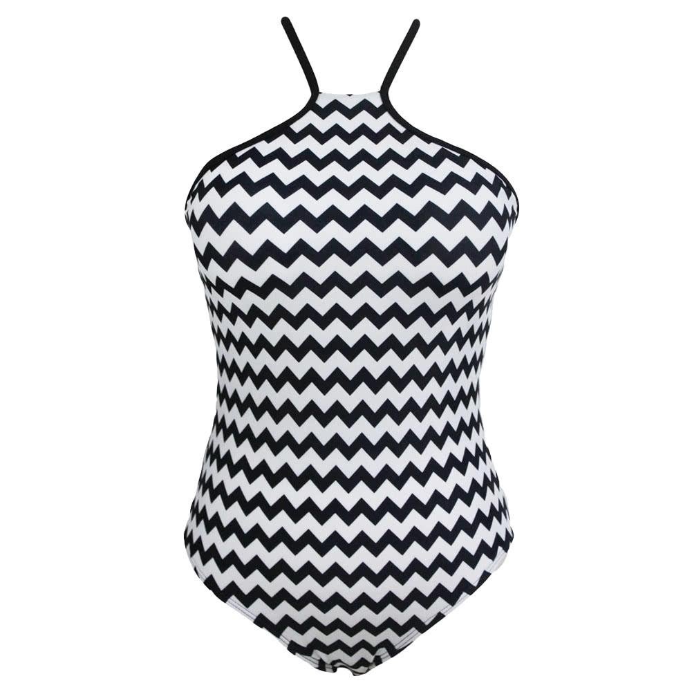 Women Monokini Halter Tie Strap Geometry Print Non-Underwire Swimsuit Image 7