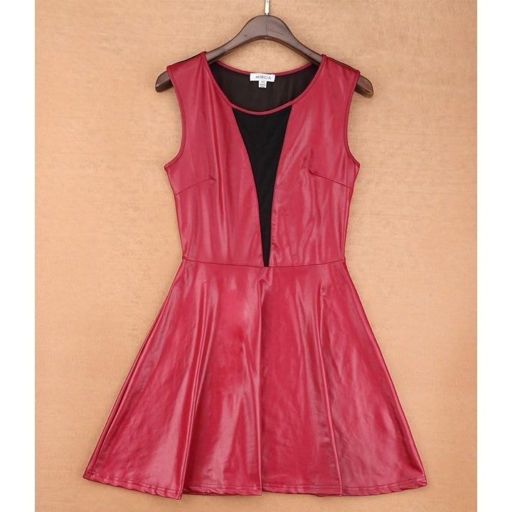 Women PU Dress Leather Look Mesh Open Back Sleeveless Bodycon Clubwear Image 3