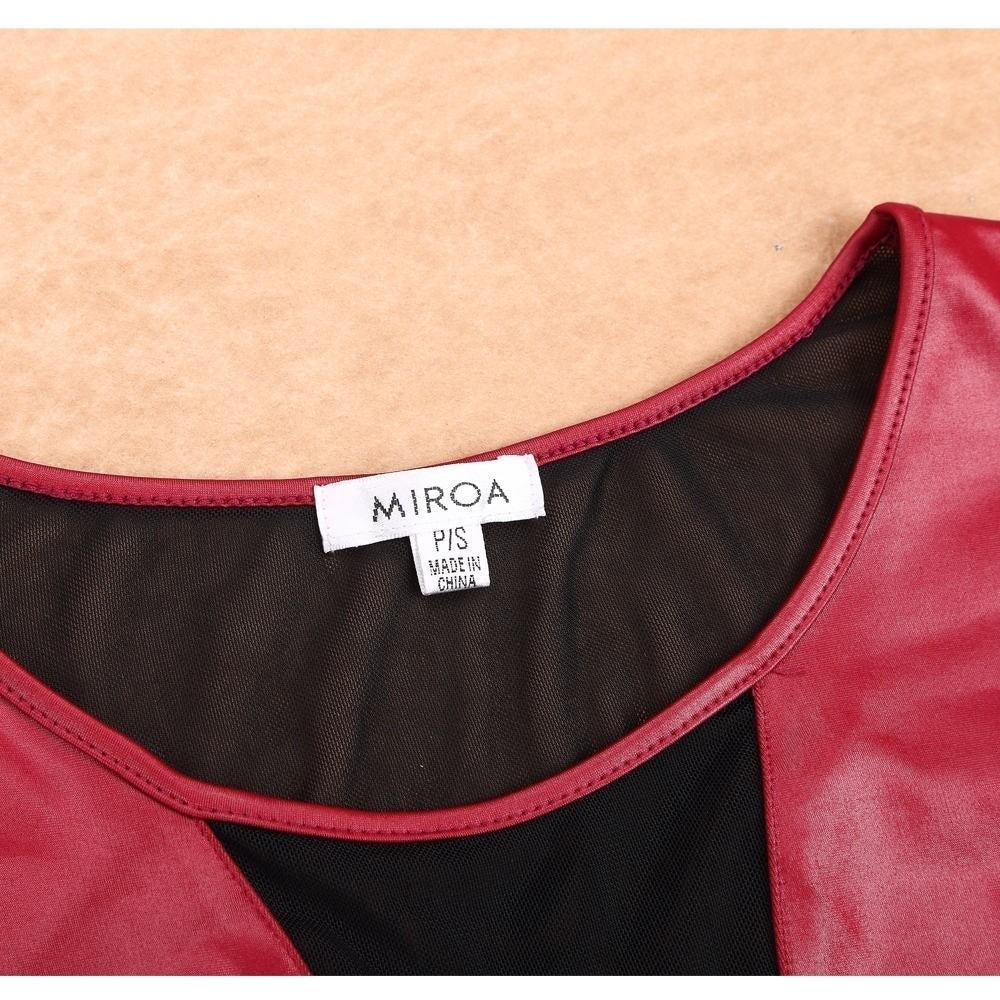 Women PU Dress Leather Look Mesh Open Back Sleeveless Bodycon Clubwear Image 12