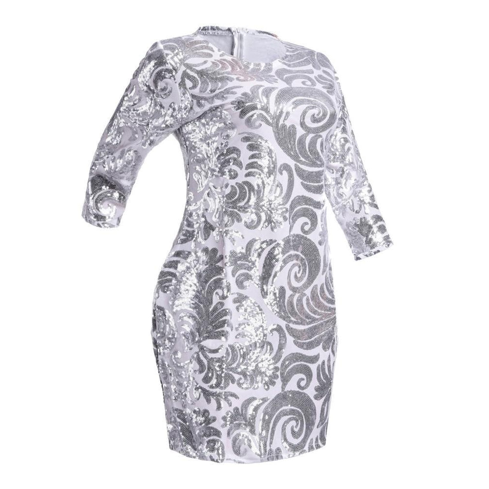 Women Sequin Mini Dress Half Sleeve O Neck Evening Party Club Elegant Bodycon Silver Image 6
