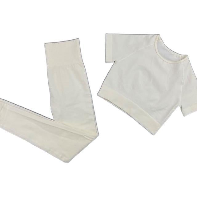 Women Seamless Yoga Set Short Sleeve Crop Top High Waist Sport Leggings Suit Pack 4 Image 2