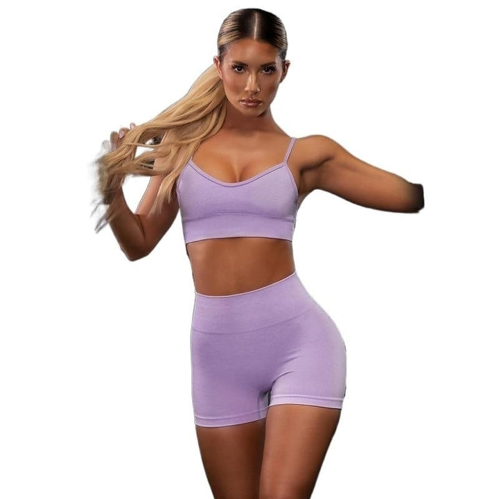 Women Seamless Yoga Set Short Sleeve Crop Top High Waist Sport Leggings Suit Pack 4 Image 6