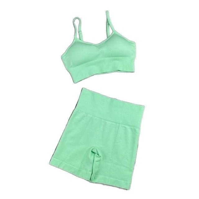 Women Seamless Yoga Set Short Sleeve Crop Top High Waist Sport Leggings Suit Pack 4 Image 11