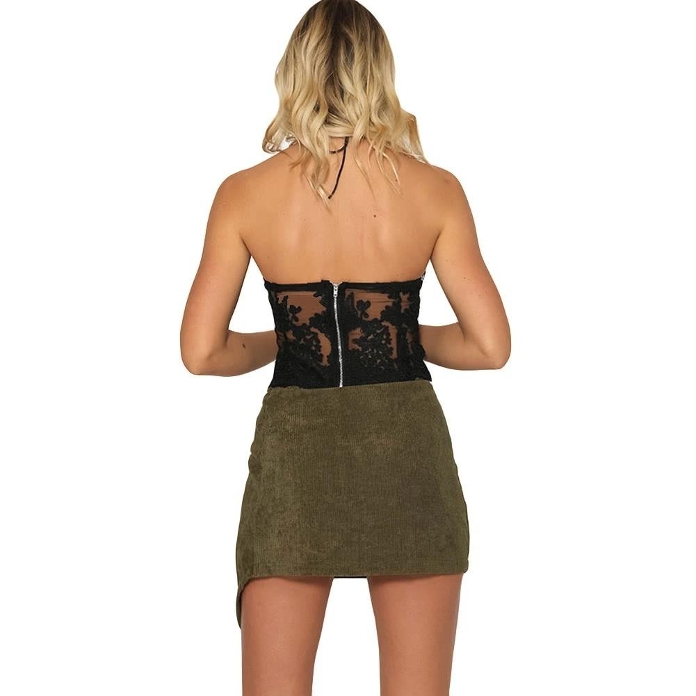 Women Sexy Crop Top Backless Camis Halter Embroidery Sheer Party Short Tank Image 12