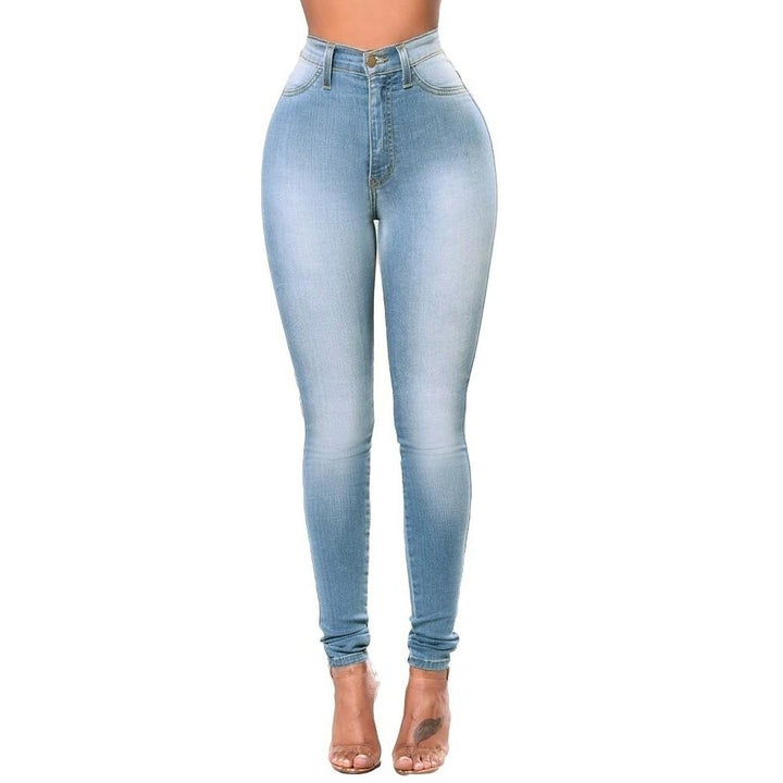 Women Skinny Denim Jeans Classic High Waist Washed Slim Pants Tights Pencil Trousers Image 2