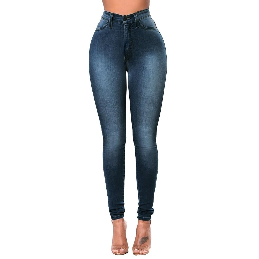 Women Skinny Denim Jeans Classic High Waist Washed Slim Pants Tights Pencil Trousers Image 3