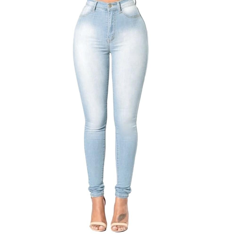 Women Skinny Denim Jeans Classic High Waist Washed Slim Pants Tights Pencil Trousers Image 4