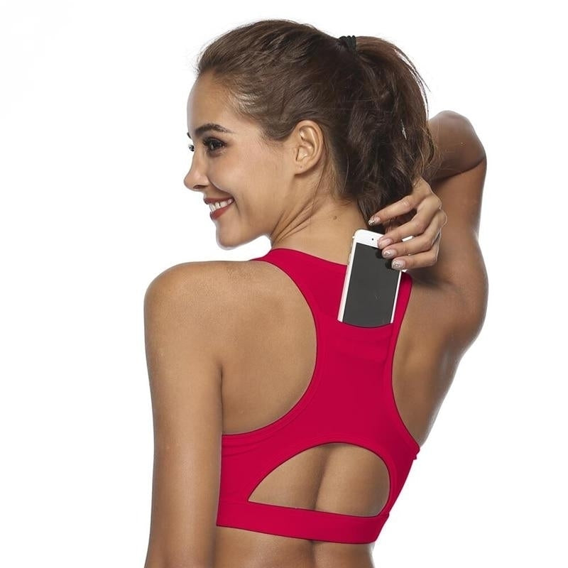 Women Sport Running Pilates Sports Bras Suit With Phone Pocket Image 1