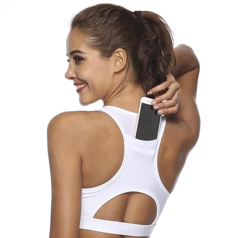 Women Sport Running Pilates Sports Bras Suit With Phone Pocket Image 1