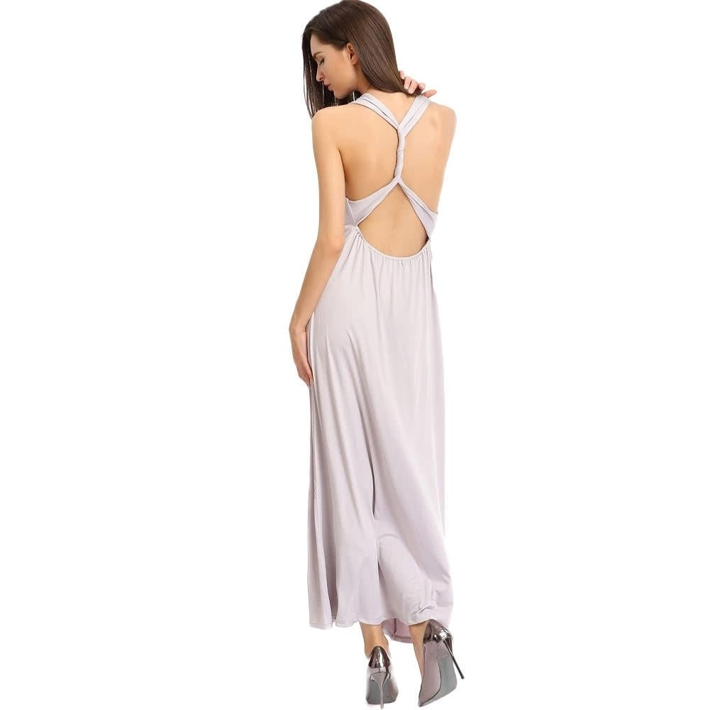 Women Spaghetti Strap Sleeveless Hollow Out Backless Dress Summer Casual Image 4