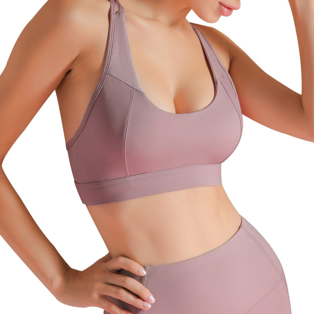Women Sports Bra Wireless Hollow Out Mesh Racer Back Crop Top Breathable Quick-Dry Vest Image 2